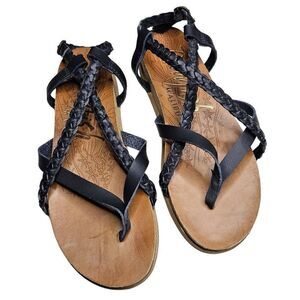 Blowfish 'Foxtail" || Women's 9.5 || Black Braided Strappy Sandals W/ Cork Sole
